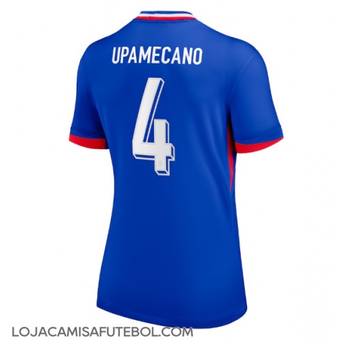 Camisa de Futebol França Dayot Upamecano #4 Equipamento Principal Mulheres Europeu 2024 Manga Curta